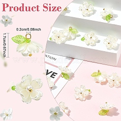 アクリルパーツ付きABSプラスチックパール30個  花のチャーム  真鍮パーツ  ゴールドカラー  ホワイト  17mm  穴：2mm&nbsp;PALLOY-YW00189