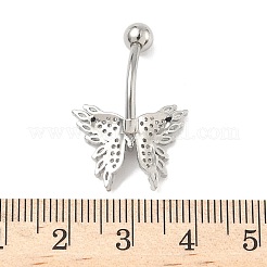 Кольца для живота в форме бабочки из латуни с прозрачным кубическим цирконием и изогнутой штангой&nbsp;LS-AJEW-L099-01A-P