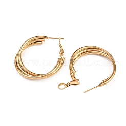 202ステンレススチールトリプルフープピアス  304ステンレスピン付き  ゴールドカラー  34x6mm&nbsp;EJEW-XCP0001-22