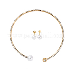 Круглые пластиковые серьги-гвоздики с имитацией жемчуга и комплекты колье-чокеров с кубическим цирконием и стразами SJEW-U003-07G