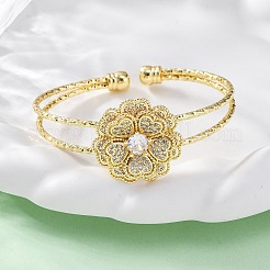 Браслеты-манжеты из латуни с микропаве из прозрачных кубических цирконий для женщин BJEW-U025-08G