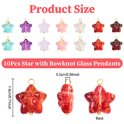 10шт звезда с бантом стеклянные подвески PALLOY-YW00059-01