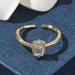 Прямоугольные латунные кольца-манжеты с микропаве из кубического циркония RJEW-Z111-04G-09