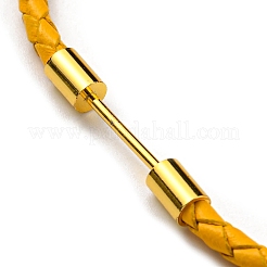Bracciale a maglie con barra a colonna in ottone con cordini in cuoio&nbsp;BJEW-G675-05G-10