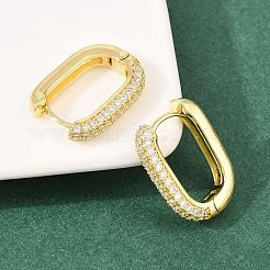 Прямоугольные серьги-кольца из латуни с микропаве из прозрачных кубических цирконий&nbsp;EJEW-D348-11G