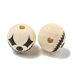 プリントウッドヨーロピアンビーズ  ハロウィンテーマビーズ  ラウンド  パパイヤホイップ  19~20mm  穴：4mm&nbsp;WOOD-G022-08B-17
