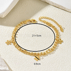 Bracelets de cheville d'été en laiton à double couche avec breloques florales pour femmes&nbsp;UY3935