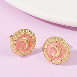 Плоские круглые серьги-гвоздики из нержавеющей стали 304 с эмалью и луной STAS-D368-03G