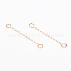 真鍮製アイピン  ピアノ線9ピン  長持ちメッキ  ライトゴールド  30x3.5x0.5mm  穴：2mm&nbsp;KK-G385-02LG