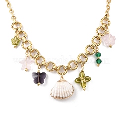 Кулон в виде цветка-бабочки из натуральной ракушки и стекла с гальваническим покрытием&nbsp;NJEW-A063-14G