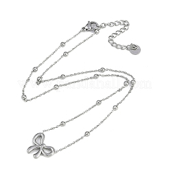 304 нержавеющая сталь кулон бант спутниковые цепочки ожерелья&nbsp;NJEW-I129-06P