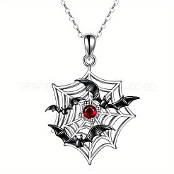 Colliers d'Halloween en alliage de Siam avec pendentif en forme de toile d'araignée et chauve-souris noire orné de strass&nbsp;WGB5650-01
