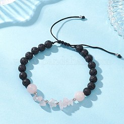 Женские плетеные браслеты из бусин из натурального розового кварца и лавы&nbsp;BJEW-JB12924-02