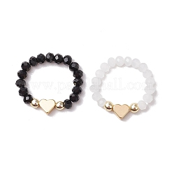 Кольца-растяжки из стеклянных и латунных бусин для женщин&nbsp;RJEW-JR00858