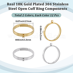 24個2色304ステンレススチール製指輪セッティング  ループリングベース  ゴールデン·ステンレス鋼色  2mm  穴：1.5mm  内径：17mm  12個/カラー&nbsp;STAS-BBC0010-09C