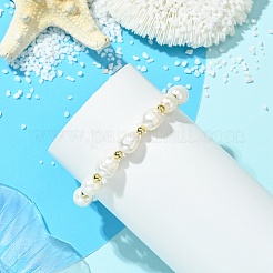 Elastische Armbänder aus Messing und natürlichen Süßwasserzuchtperlen für Damen&nbsp;BJEW-JB13740