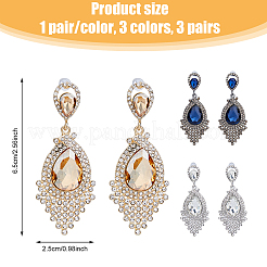 3 пара двухцветных стеклянных сережек-гвоздиков в форме капли EJEW-FI0001-88