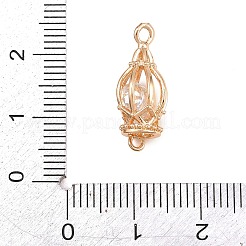 Ciondoli a forma di gabbia per uccelli in ottone con perline di zirconi cubici trasparenti all'interno.&nbsp;KK-D265-03G