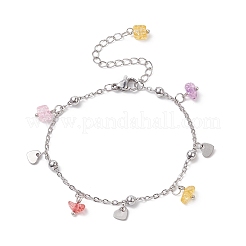 Браслет с подвесками из синтетического кварца с трещинками и нержавеющей стали 304 для женщин BJEW-JB09331