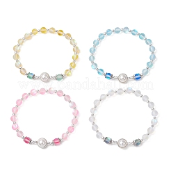 4шт. 4-цветные круглые бусины из синтетического матового лунного камня BJEW-JB11878