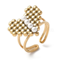 Кольцо-манжета из пластика и нержавеющей стали 304 с жемчугом для женщин&nbsp;RJEW-Z088-04G