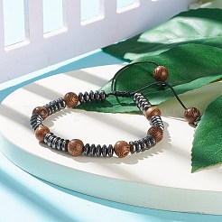 Плетеный браслет из натурального дерева венге и синтетического гематита&nbsp;BJEW-JB07933