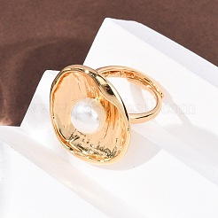 Регулируемые латунные кольца-манжеты с жемчужными элементами из АБС-пластика&nbsp;RJEW-G368-06G