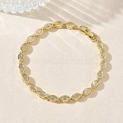 ホースアイ真鍮マイクロパヴェクリアキュービックジルコニアリンクチェーンブレスレット（女性用）  長持ちメッキ  ラックめっき  カドミウムフリー＆鉛フリー  18KGP本金メッキ  7.28インチ（18.5cm）  リンク：4x10x3mm&nbsp;BJEW-C156-07B-G