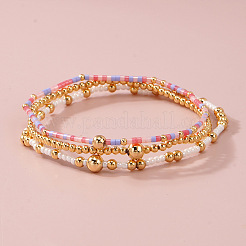 3 Stück 3 verschiedene Arten von elastischen Armbändern aus Glasperlen und Messingperlen für Damen&nbsp;VQ8944-1
