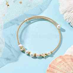 Браслет из натурального культивированного пресноводного жемчуга с латунными бусинами в виде звезды и луны BJEW-JB10194