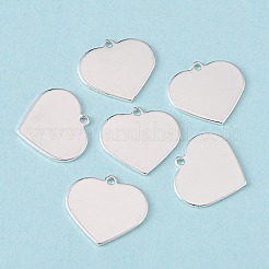 真鍮チャーム  空白タグのスタンプ  ハート  銀  18.5x20x1mm  穴：1.5mm&nbsp;KK-WH0037-09S