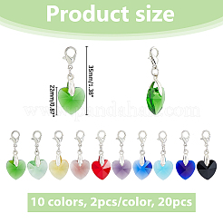 20 шт. 10-х цветные стеклянные подвесные украшения в форме сердца&nbsp;HJEW-HS00042