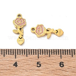 バレンタインデー 304ステンレススチールエナメルペンダント  愛の文字が入った花のチャーム  グリッターパウダー付き  18KGP本金メッキ  15x6x1.5mm  穴：1.2mm&nbsp;STAS-B142-07G