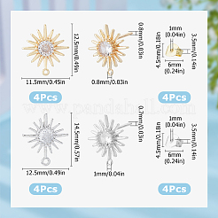 8 шт. фурнитура для сережек-гвоздиков в форме солнца 2-х размеров из латуни с прозрачным кубическим цирконием ZIRC-OC0001-09