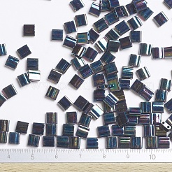 MIYUKIティラビーズ  日本製シードビーズ  2穴  （tl455)メタリック多彩なブルーアイリス  5x5x1.9mm  穴：0.8mm  約590個/50g&nbsp;SEED-X0054-TL455