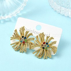 Серьги-гвоздики из нержавеющей стали 304 с микропаве из прозрачных кубических цирконий для женщин EJEW-B112-02G-03