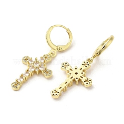 クロス リアル 18K ゴールド メッキ ブラス ダングル レバーバック イヤリング  キュービックジルコニアとガラスと  透明  39x17.5mm&nbsp;EJEW-L268-036G-03