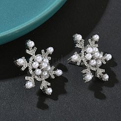 Серьги-гвоздики из латуни с микропаве из кубических цирконий в форме снежинки EJEW-G452-03P