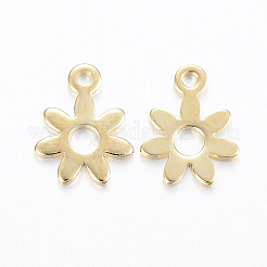304ステンレススチールチャーム  花  ゴールドカラー  10.5x8x0.8mm  穴：1.2mm&nbsp;X-STAS-H443-12G
