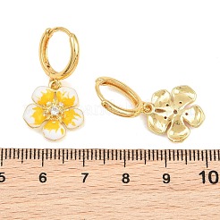 真鍮製マイクロパヴェキュービックジルコニアフープピアス  エナメル  花  鉛フリー＆カドミウムフリー  ラックめっき  長持ちメッキ  18KGP本金メッキ  ゴールド  30x15mm&nbsp;KK-CBA8324-10G-02