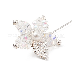 Blume aus geflochtenen Glasperlen mit Anstecknadel aus Muschelperlen&nbsp;JEWB-TA00004