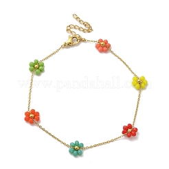 Cavigliere con catena a forma di fiore di margherita in acciaio inossidabile 304 e pietra sintetica per donna&nbsp;AJEW-B031-01G-03