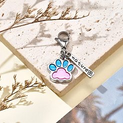 犬の足跡合金エナメルペンダント装飾  316 外科用ステンレススチール製ロブスター クロー クラスプ チャーム バッグ飾り用  スミレ  40mm&nbsp;HJEW-JM02495-03