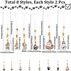 16 шт. 8 стильных эмалевых мобильных ремешков из сплава Cat&nbsp;HJEW-SC00125