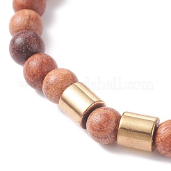 Bracciale elasticizzato con perline rotonde in legno naturale profumato con ematite sintetica per uomo donna&nbsp;BJEW-JB07549-02