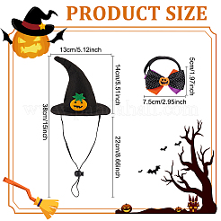 ポリエステル製のペット用帽子とネクタイ  ハロウィンテーマのカボチャ柄ペットコスチューム  プラスチックパーツ  ブラック  140x130mm&nbsp;AJEW-WH0453-39