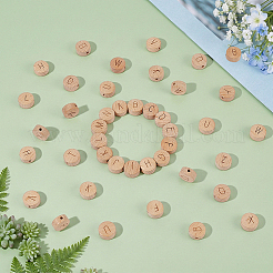 ウッドビーズ  アルファベット付きフラットラウンド  ビスク  15x8mm  穴：3mm&nbsp;WOOD-WH0064-78