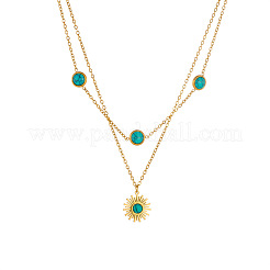 Collana a doppio strato con ciondolo a forma di sole in acciaio inossidabile 304 e turchese sintetico per donna&nbsp;WG3B16F-01