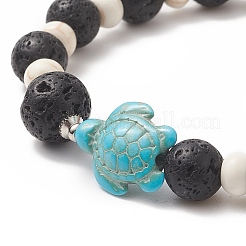 Braccialetto elasticizzato da donna con perline di tartaruga sintetica tinta turchese (tinta) e pietra lavica naturale&nbsp;BJEW-JB09229-02