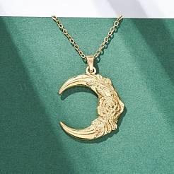 Ожерелья с подвеской в виде луны с цветком из нержавеющей стали 304 NJEW-H059-11G